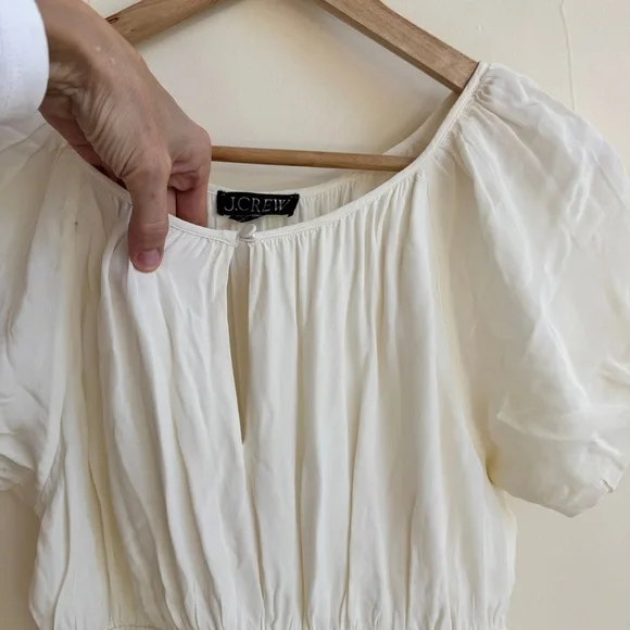 J Crew Ivory Elena Puff Sleeve Dress in Crepe de Chine Womens Size XXS Midi - Picture 5 of 12